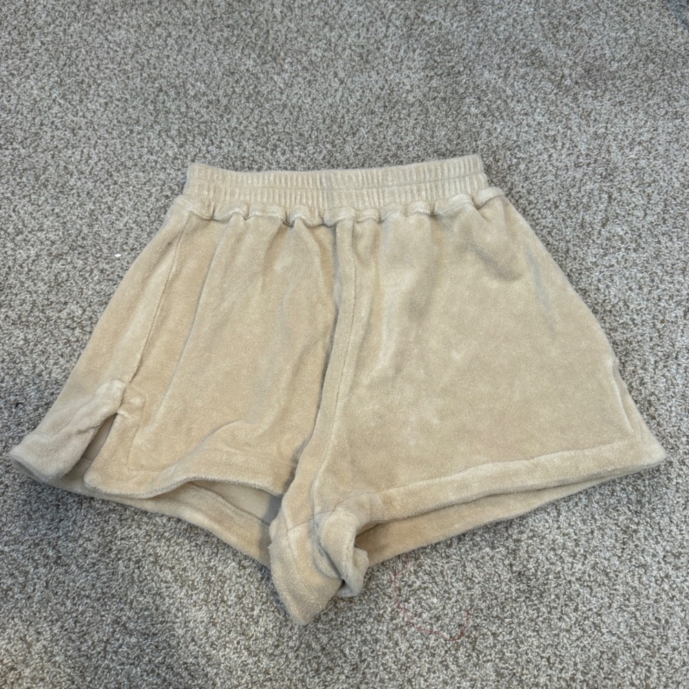 Frankies Bikinis Terry Cloth Lounge Shorts Beige Sand Elastic Waist Womens Small
